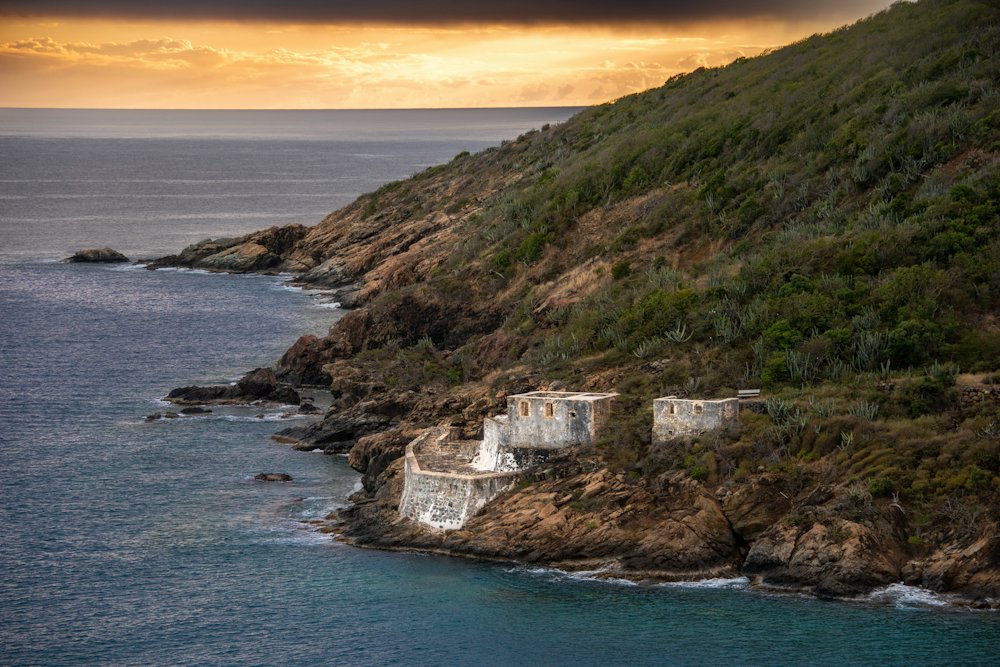 A sailboat leaving Charlotte Amalie harbour, St. Thomas