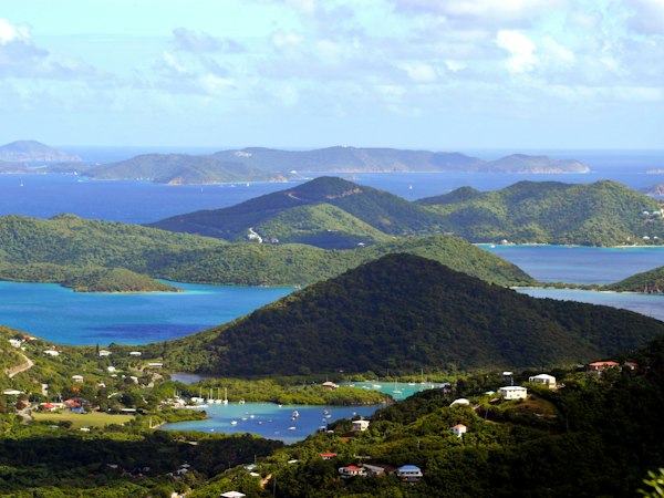 Cays and islands strung across the horizon off St. Thomas, U.S. Virgin Islands